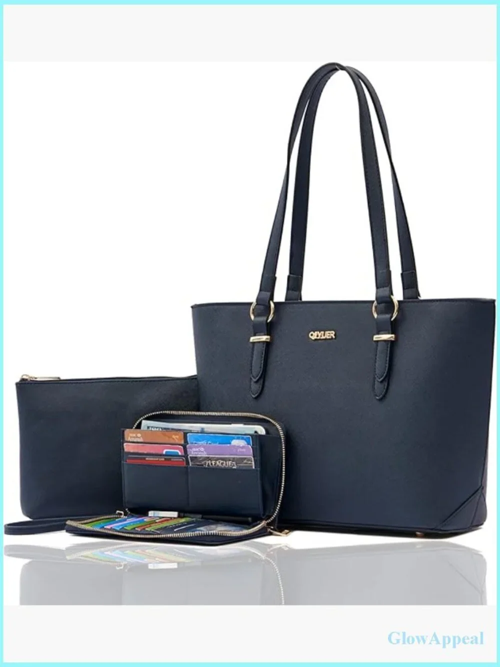 Large Satchel Tote with Matching Wallet and Cosmetic Bag Set